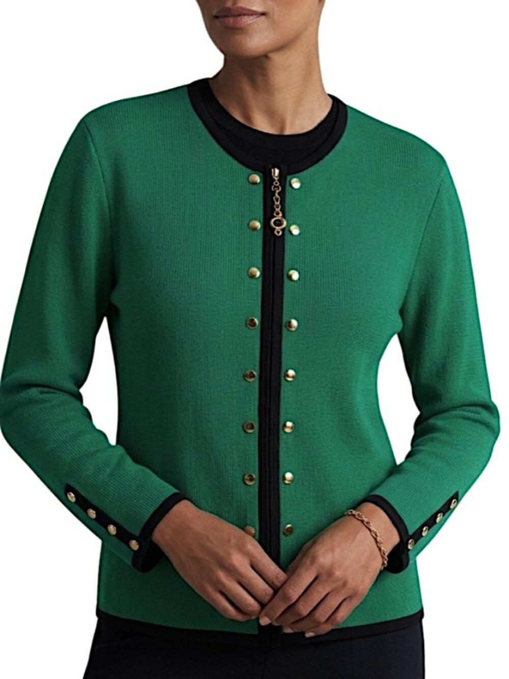 St John Collection by Marie Gray Mock Neck Santana Knit Jacket Size 6 Green - Picture 2 of 10